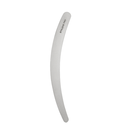 The STALEKS PRO Laser Nail File EXPERT 10 (170 mm, curved) by Staleks features durable stainless steel with "STALKS PRO" printed near the top, shown against a black background and designed for long-lasting use.