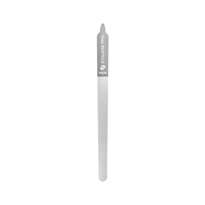 The STALEKS PRO Laser Nail File EXPERT 11 (155 mm) by Staleks is displayed vertically against a black background—perfect for professional manicures and pedicures.
