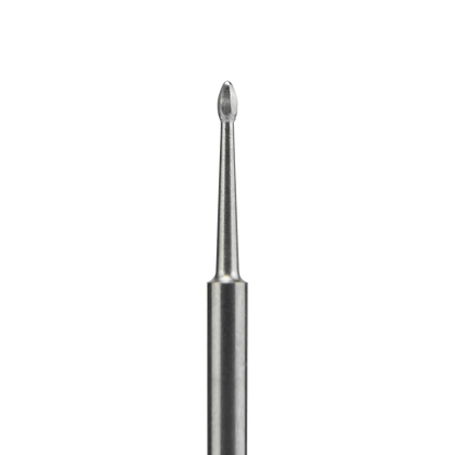 The STALEKS PRO Carbide Nail Drill Bit Nail Cleaner Mini by Staleks features a 1.2 mm head diameter and 2.5 mm working part, shown close-up with a smooth, metallic surface against a solid black background.