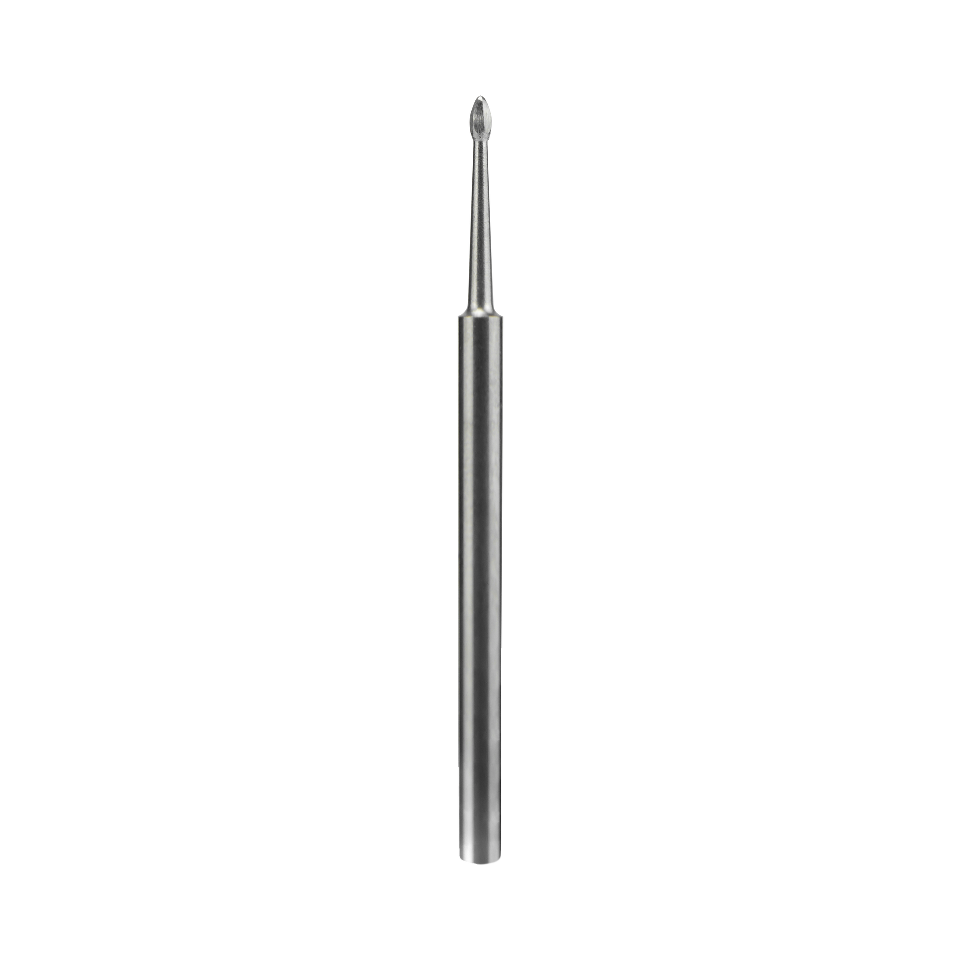 A close-up of the Staleks STALEKS PRO Carbide Nail Drill Bit Nail Cleaner Mini EXPERT, featuring a 1.2 mm head and 2.5 mm working part, ideal for precise pterygium removal, set against a black background.