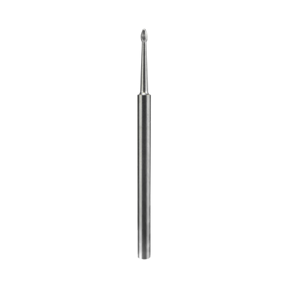 A close-up of the Staleks STALEKS PRO Carbide Nail Drill Bit Nail Cleaner Mini EXPERT, featuring a 1.2 mm head and 2.5 mm working part, ideal for precise pterygium removal, set against a black background.
