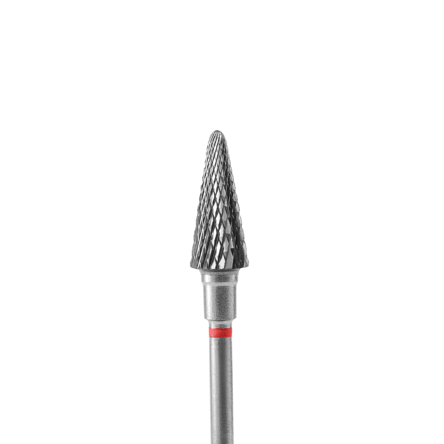 The STALEKS PRO Carbide Nail Drill Bit Cone Red EXPERT by Staleks features a 6 mm head and 14 mm working part, perfect for hardware manicures and artificial material removal, shown upright against a plain background.