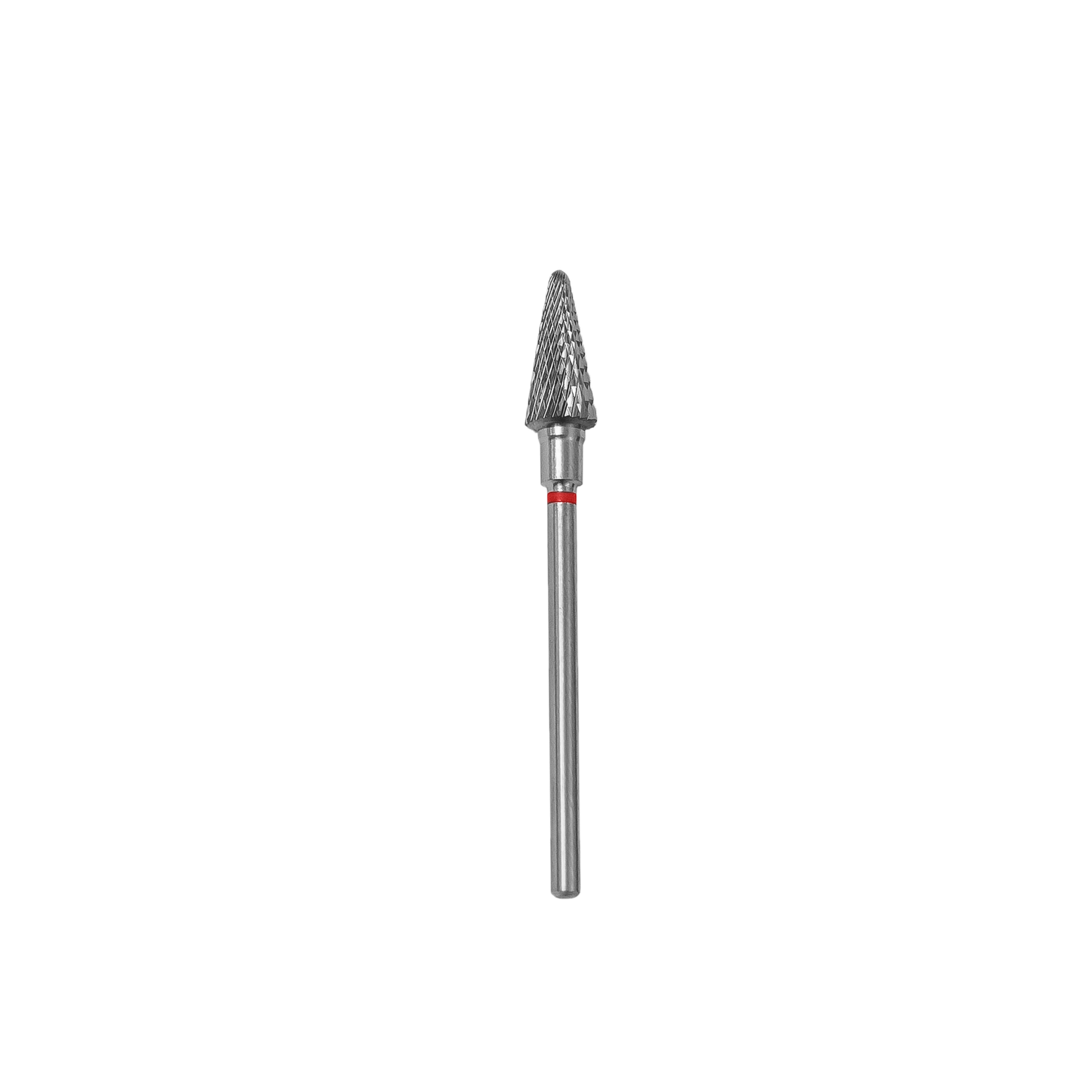 The Staleks STALEKS PRO Carbide Nail Drill Bit Cone Red EXPERT, with a 6 mm head and 14 mm working part, is ideal for hardware manicures and efficiently removes artificial material from hard surfaces.