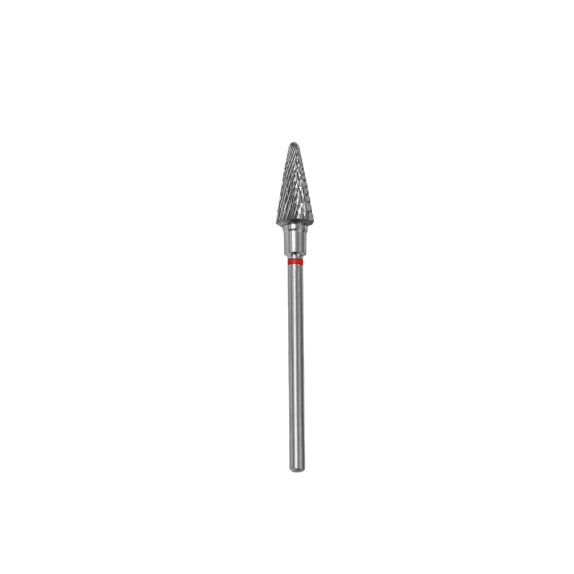 The Staleks STALEKS PRO Carbide Nail Drill Bit Cone Red EXPERT, with a 6 mm head and 14 mm working part, is ideal for hardware manicures and efficiently removes artificial material from hard surfaces.