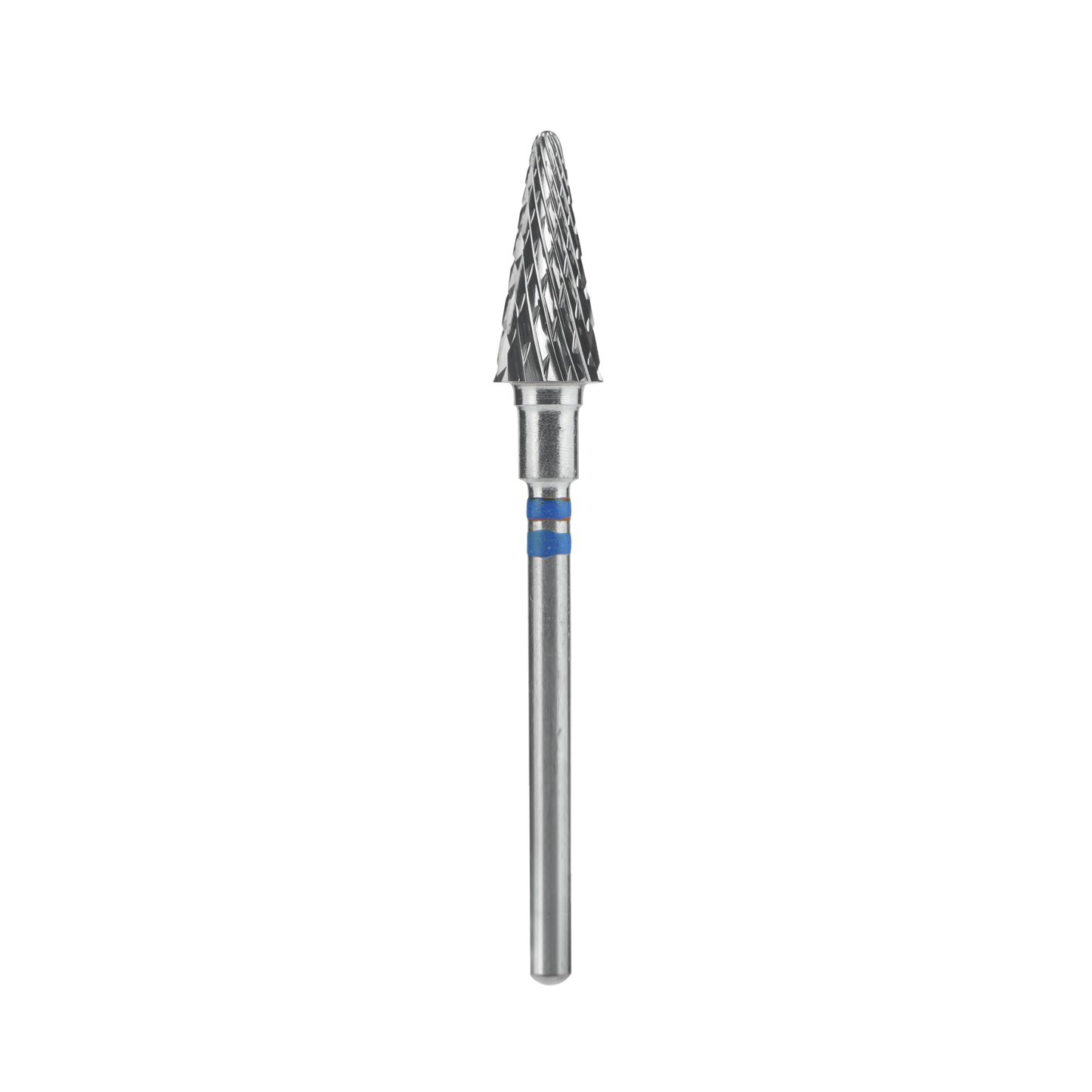 The Staleks STALEKS PRO Carbide Nail Drill Bit for left-handed users, EXPERT cone shape with a 6 mm head diameter and 14 mm working part, is displayed upright against a black background.