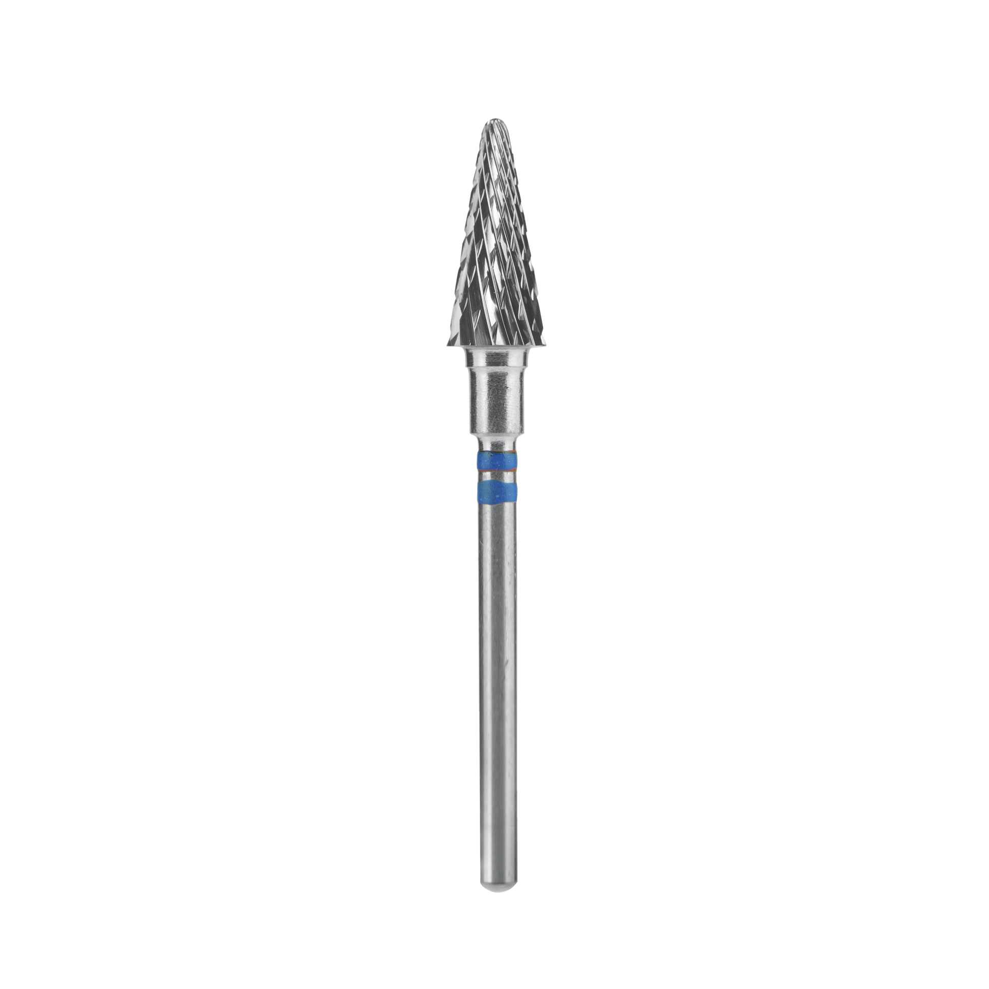 The Staleks STALEKS PRO Carbide Nail Drill Bit for left-handed users, EXPERT cone shape with a 6 mm head diameter and 14 mm working part, is displayed upright against a black background.