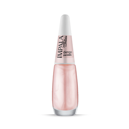 A 7.5 ml bottle of Impala Regular Nail Polish Pearlescent Soft Rosé "Dengo Perolado" features a light pink shade, white cap, and black label text. The long-lasting polish stands upright on a white background.