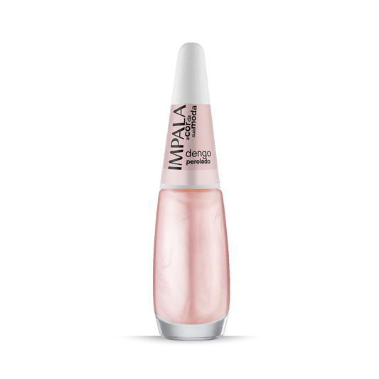 A 7.5 ml bottle of Impala Regular Nail Polish Pearlescent Soft Rosé "Dengo Perolado" features a light pink shade, white cap, and black label text. The long-lasting polish stands upright on a white background.