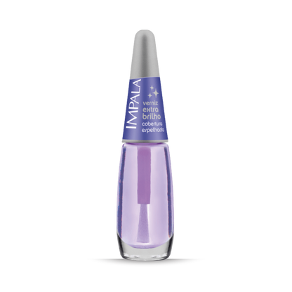 Nail polish bottle with purple liquid and silver cap on a white background
