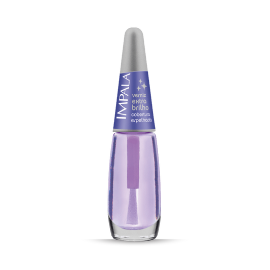 Nail polish bottle with purple liquid and silver cap on a white background