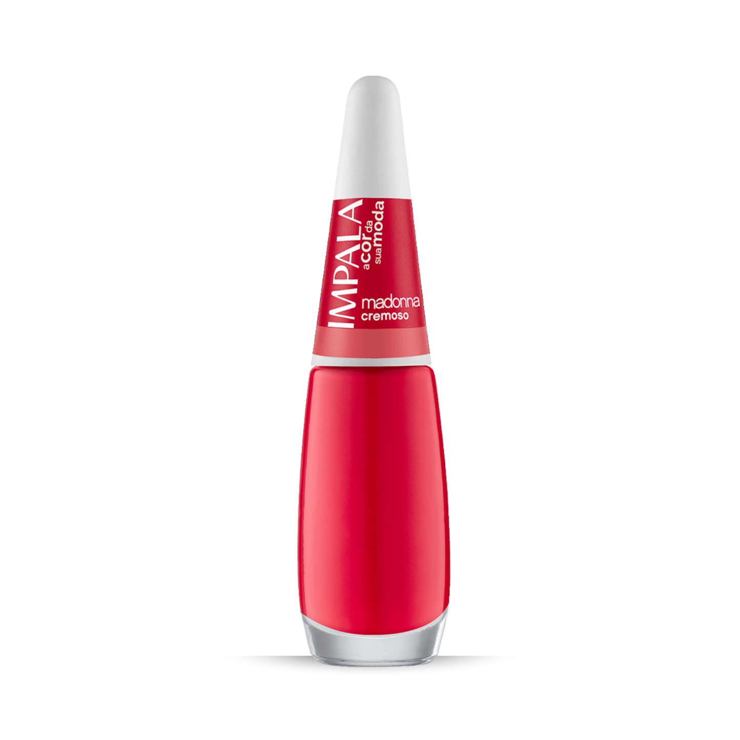 Impala Regular Nail Polish Creamy in Ruby Red "Madonna" (7.5 ml) gives bold Brazilian flair—perfect for statement nails. Features a white cap and red label on top.