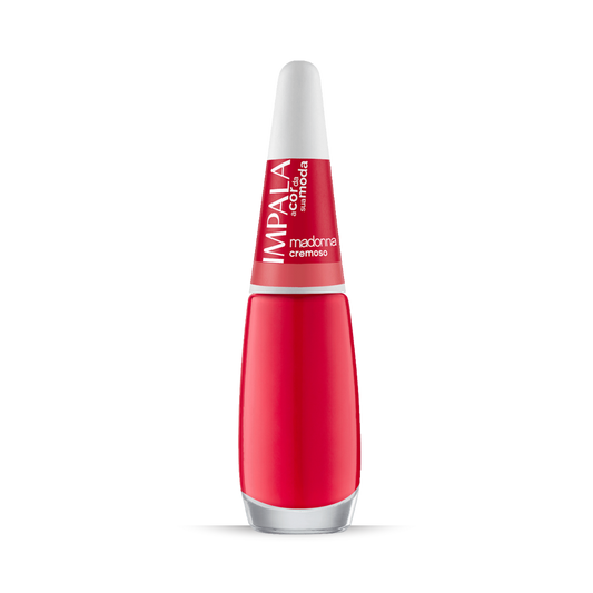 Impala Regular Nail Polish Creamy in Ruby Red "Madonna" (7.5 ml) gives bold Brazilian flair—perfect for statement nails. Features a white cap and red label on top.