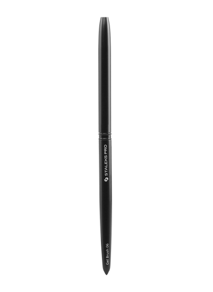 A Staleks PRO gel brush with a 6 mm width and 11 mm length, labeled "EXPERT," is shown vertically against a plain background.