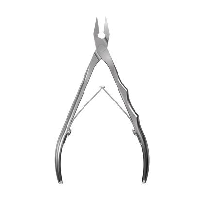 The STALEKS PRO Professional Nippers For Ingrown Toenails EXPERT 61 12 mm by Staleks feature sharp, pointed stainless steel jaws and curved handles, ideal for ingrown nails, shown against a black background.