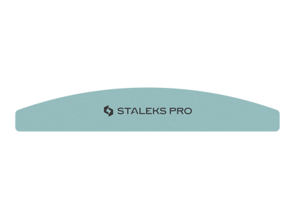 A light blue, crescent-shaped STALEKS PRO Polishing Buff Expert 41 (400/3000 grit, 1 pc) with logo in black at the center, ideal for manicures and pedicures. Shown on a white background.