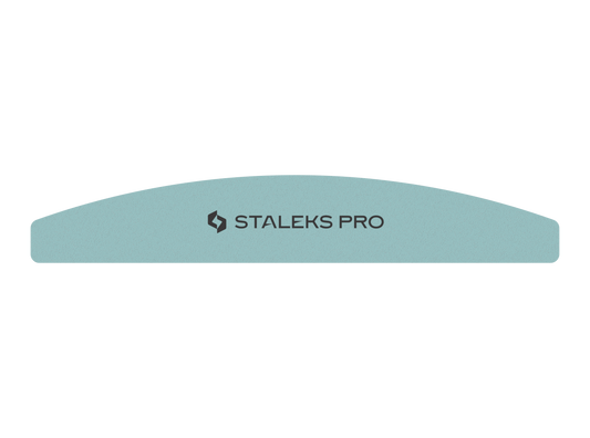 A light blue, crescent-shaped STALEKS PRO Polishing Buff Expert 41 (400/3000 grit, 1 pc) with logo in black at the center, ideal for manicures and pedicures. Shown on a white background.