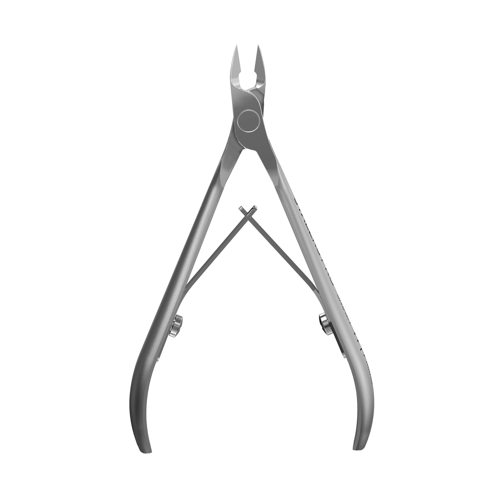 The STALEKS PRO Professional Cuticle Nippers SMART 11 (7 mm) by Staleks feature sharp, angled blades and ergonomic handles, standing upright against a black background—ideal for precise cuticle care.