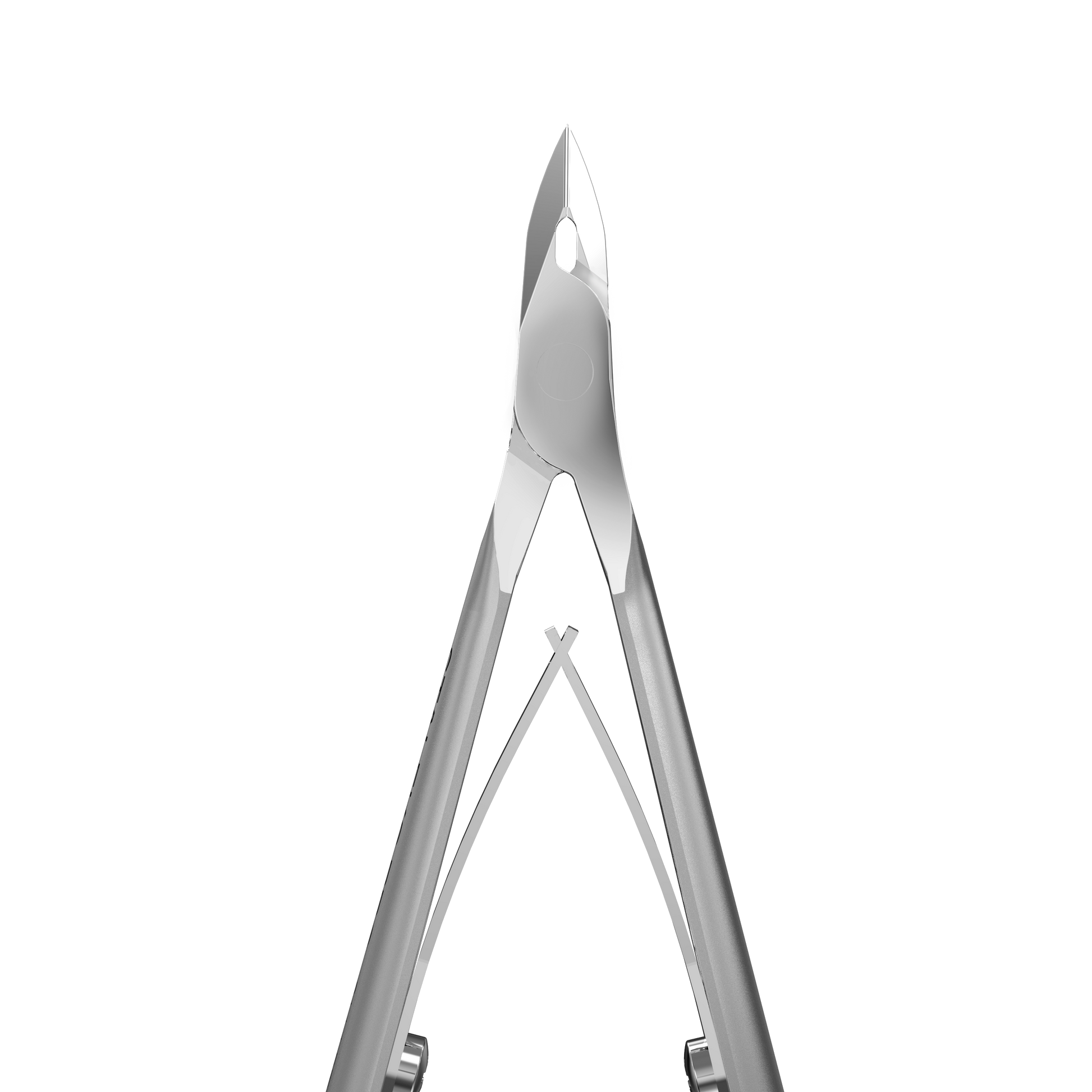 Close-up of STALEKS PRO Professional Cuticle Nippers SMART 11 (7 mm) by Staleks, in satin-finish stainless steel, shown upright with jaws facing upward against a solid black background.