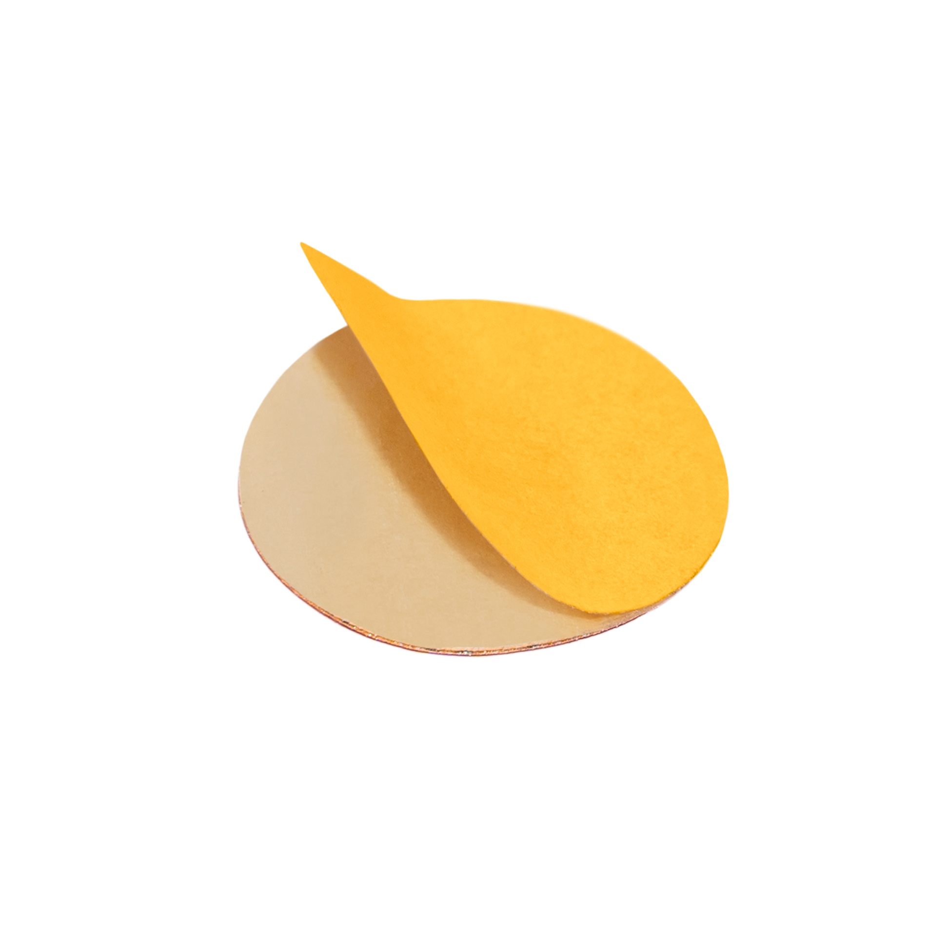 A round yellow STALEKS PRO Disposable file for pedicure disc PODODISC L EXPERT (25mm) by Staleks, with an edge peeled back to show the adhesive underside, is displayed against a plain white background.