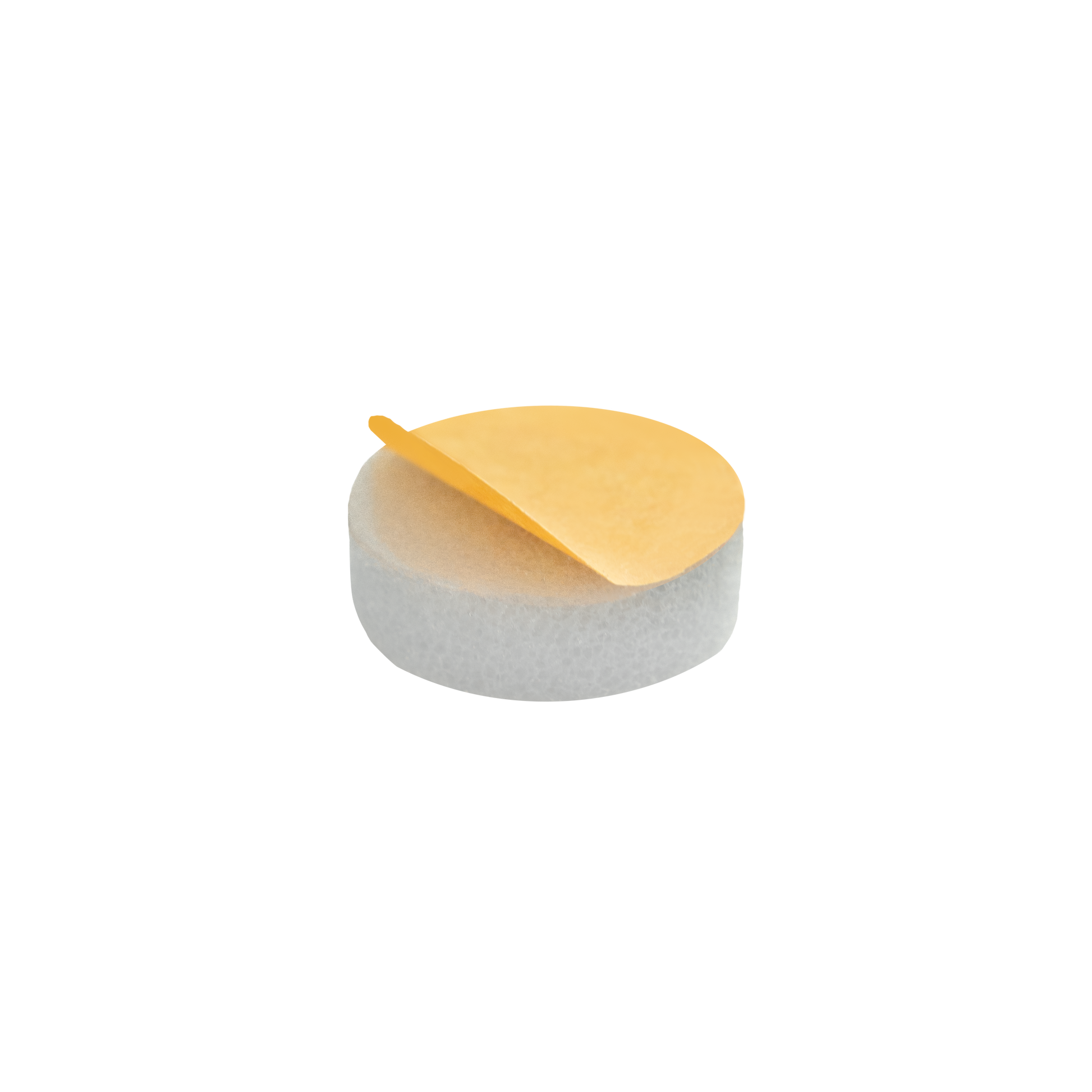 The Staleks STALEKS PRO Disposable Files-Sponges For Pedicure Disc PODODISC S EXPERT 15 (25 pcs) are round, white foam pads with yellow adhesive backing, ideal for smooth feet when used with a pedicure file.