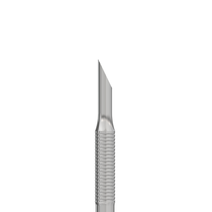 A close-up of the Staleks STALEKS PRO Manicure Pusher EXPERT 51 TYPE 2, featuring a beveled and loop pusher with a textured handle, ideal for precision manicure tasks like cuticle removal, isolated on white background.