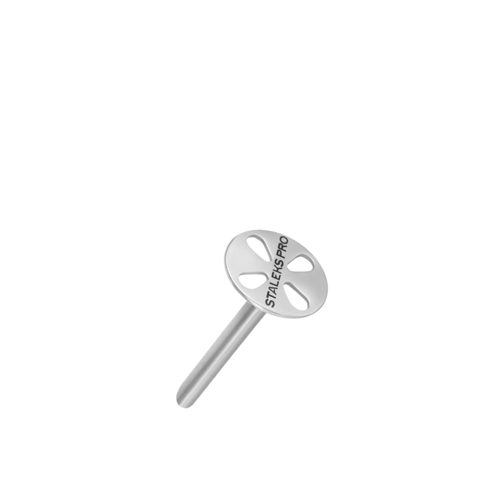 The STALEKS PRO Pedicure Disc PODODISC and Set of Disposable File 5 pcs by Staleks features a circular, slotted metal disc resembling a dental tool, shown against a plain white background.