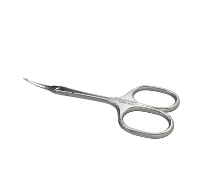 Staleks STALEKS PRO Professional Cuticle Scissors Ballerina UNIQ 10 TYPE 3 feature curved stainless steel blades and ergonomic finger holes, ideal manicure tools for precise trimming of nails or cuticles.