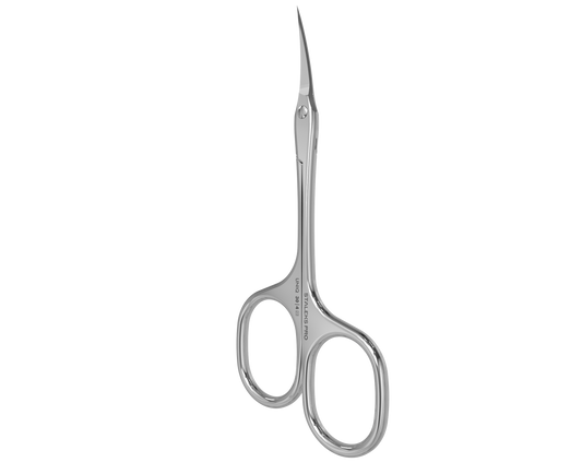 The STALEKS PRO Professional Cuticle Scissors Asymmetric UNIQ 30 TYPE 4 by Staleks feature stainless steel, curved pointed blades and ergonomic finger holes for precise nail or cuticle trimming, with expert manual sharpening for lasting sharpness.