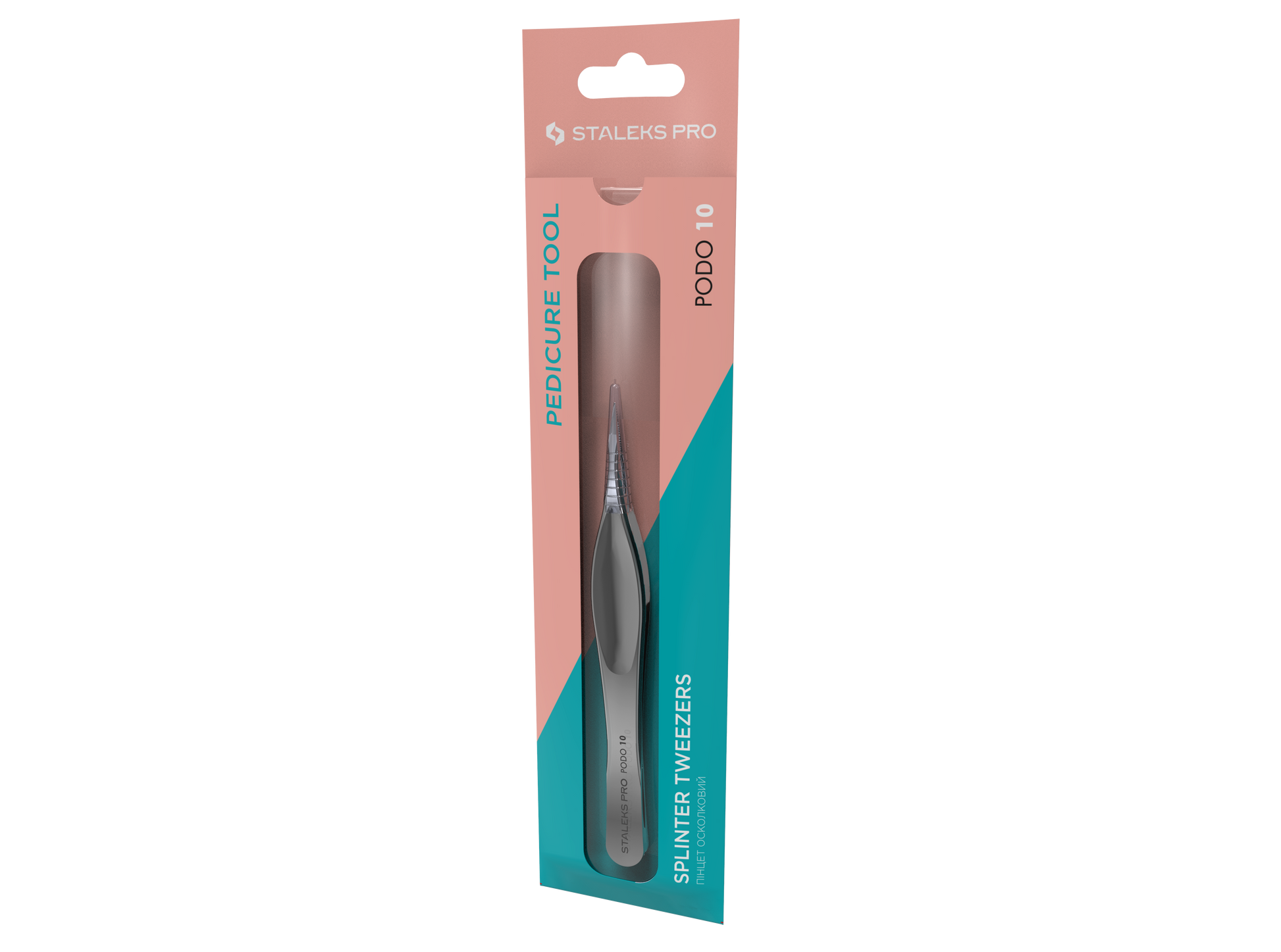 The Staleks STALEKS PRO Podology Splinter Tweezers PODO 10, made of rust-resistant stainless steel and ideal for ingrown nail care, is shown in pink and teal packaging with a clear window labeled "Pedicure Tool.