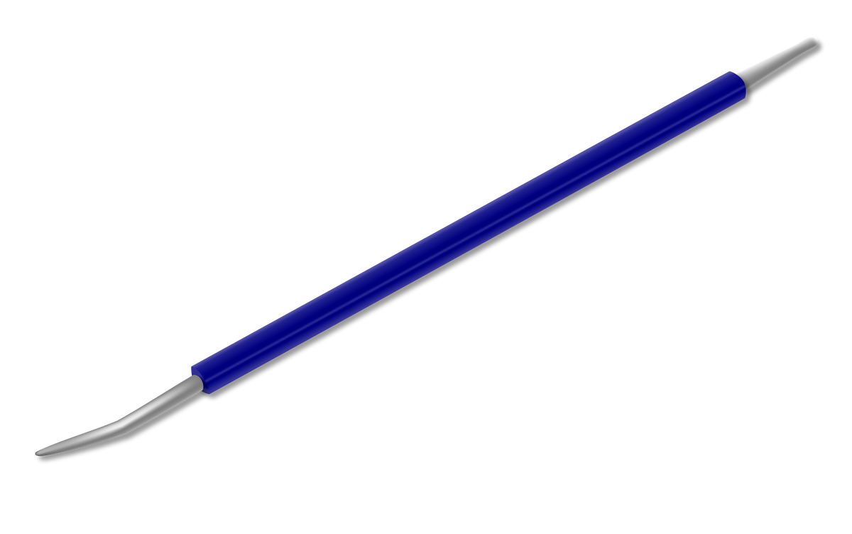 A stainless steel precision pusher for ingrown nails from Isis Cutelaria, featuring a pointed tip and a blue handle, positioned diagonally on a white background—resembling the Brazilian “palito” commonly used for cuticle care.