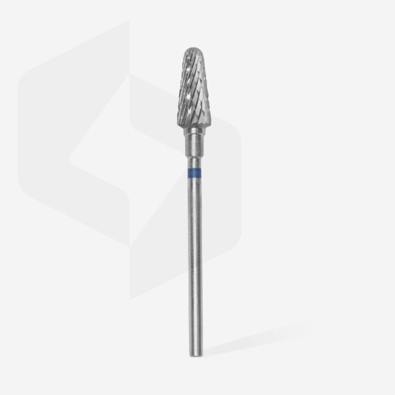 The Staleks STALEKS PRO Carbide Nail Drill Bit Frustum Blue EXPERT features a 6 mm head and 14 mm working part, perfect for hardware manicures or artificial nail removal, shown against a plain light background.