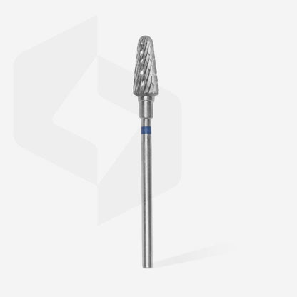 The Staleks STALEKS PRO Carbide Nail Drill Bit Frustum Blue EXPERT features a 6 mm head and 14 mm working part, perfect for hardware manicures or artificial nail removal, shown against a plain light background.