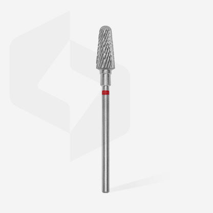 The STALEKS PRO Carbide Nail Drill Bit by Staleks features a 6 mm frustum-shaped, textured head and a 14 mm working part, ideal for pedicures. The tool is shown against a plain white background.
