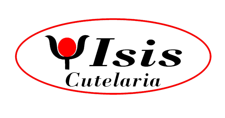 The image shows the logo for "ISIS CUTELARIA Stainless Steel Precision Pusher for Ingrown Nails" by Isis Cutelaria. The word "Isis" is in a bold, large font with the word "Cutelaria" in a smaller, italicized font below it. A red oval encircles the words, and there is a red tulip-like design to the left of the text, highlighting their expertise in precision tools for cuticle care.