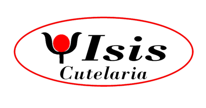 The image shows the logo for "ISIS CUTELARIA Stainless Steel Precision Pusher for Ingrown Nails" by Isis Cutelaria. The word "Isis" is in a bold, large font with the word "Cutelaria" in a smaller, italicized font below it. A red oval encircles the words, and there is a red tulip-like design to the left of the text, highlighting their expertise in precision tools for cuticle care.