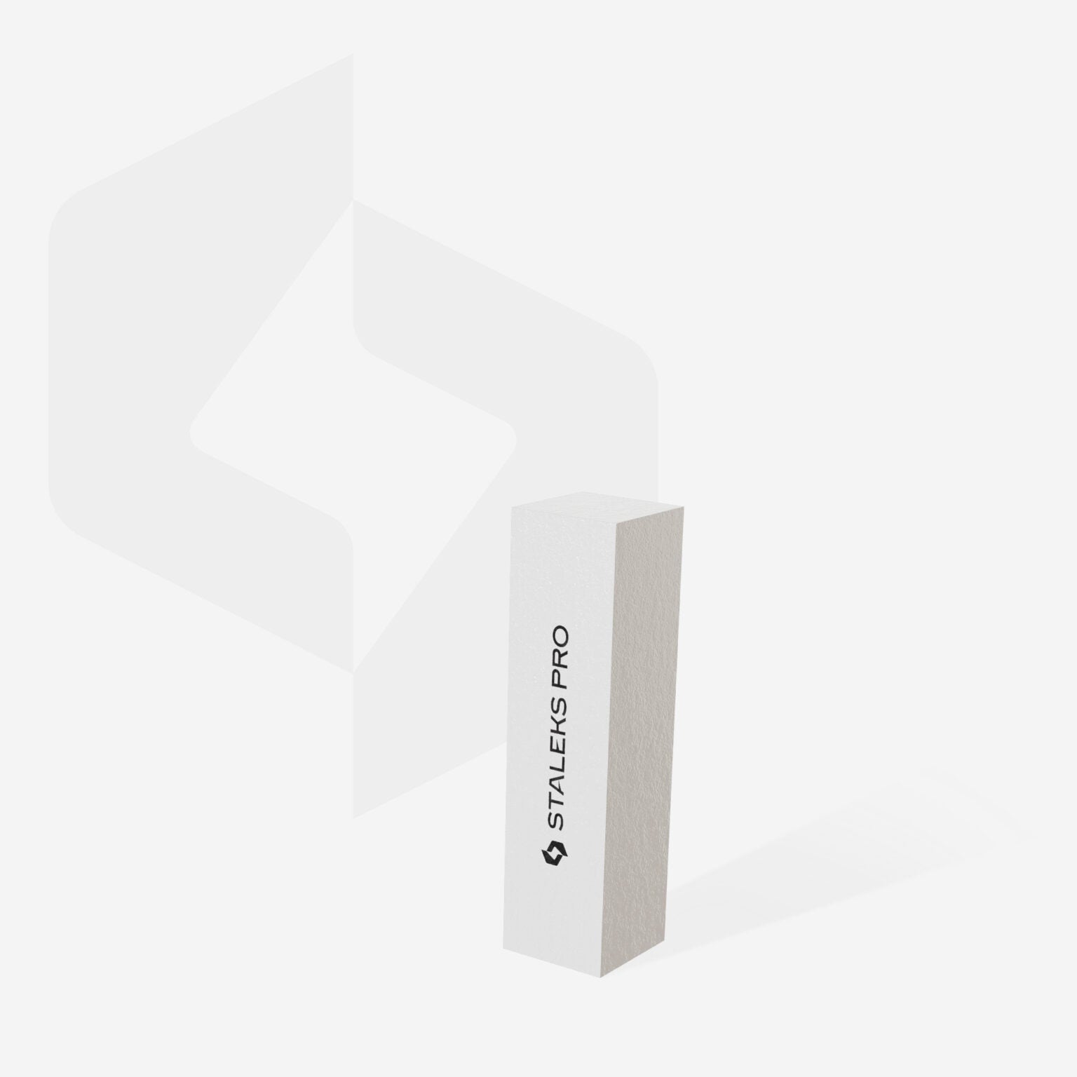 A white rectangular STALEKS PRO Grinding Buff EXPERT 51 150 grit (10 pcs) stands upright with "Staleks" in black on its side. Ideal for smoothing artificial nails during extensions, a subtle geometric logo decorates the white background.