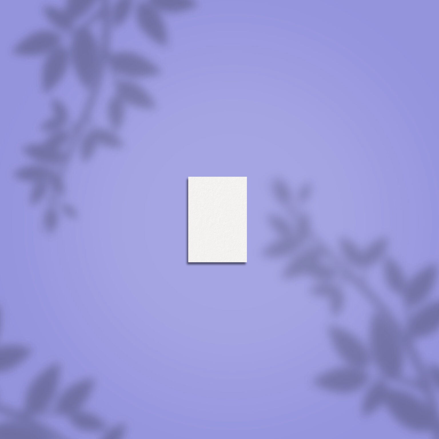 A white rectangular card, like the STALEKS PRO Grinding Buff Rectangular mini EXPERT 51 100/180 grit (50 pcs) by Staleks, is centered on a purple background with soft leafy shadows, evoking the calm minimalism of a nail buffer.