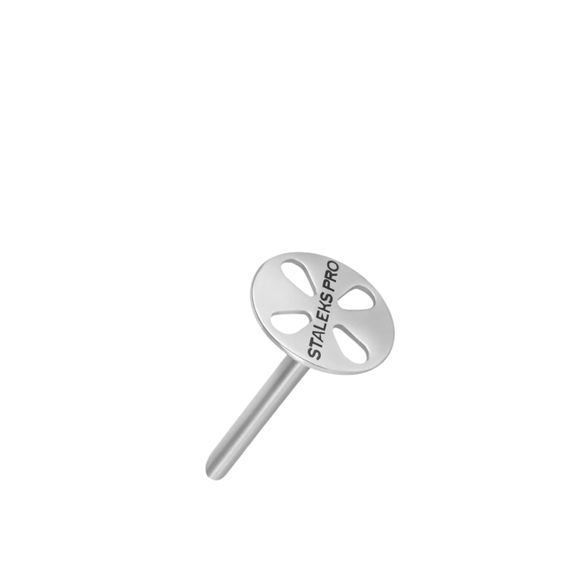 The STALEKS PRO Pedicure Disc PODODISC by Staleks features a flat, round metal surface with four oval cutouts and "STALEKS PRO" printed on it; set includes 5 disposable files.