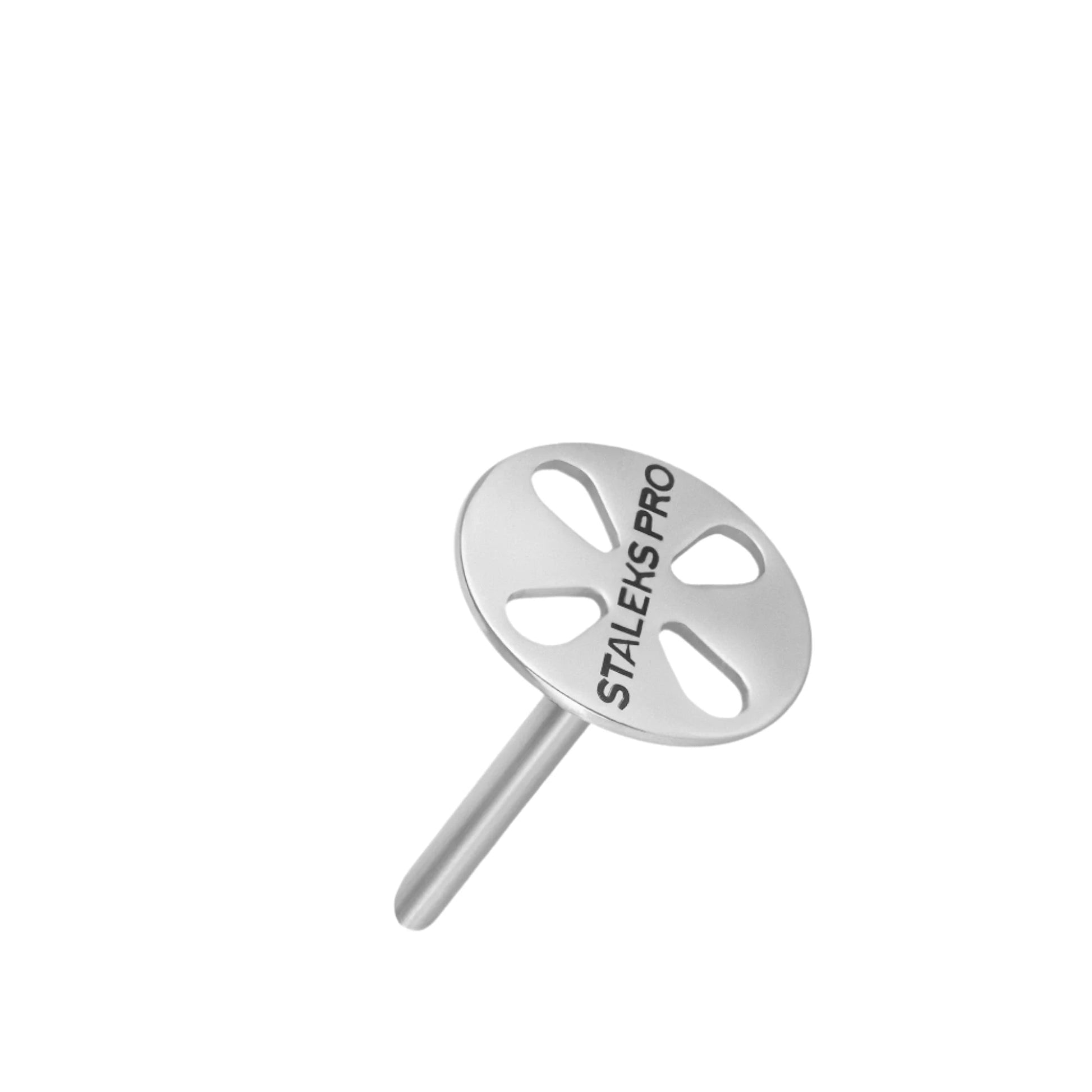 The STALEKS PRO Pedicure Disc PODODISC by Staleks features a stainless steel, round perforated top with a short handle and comes with 5 disposable files. Ideal for professional pedicures. Shown isolated on a white background.