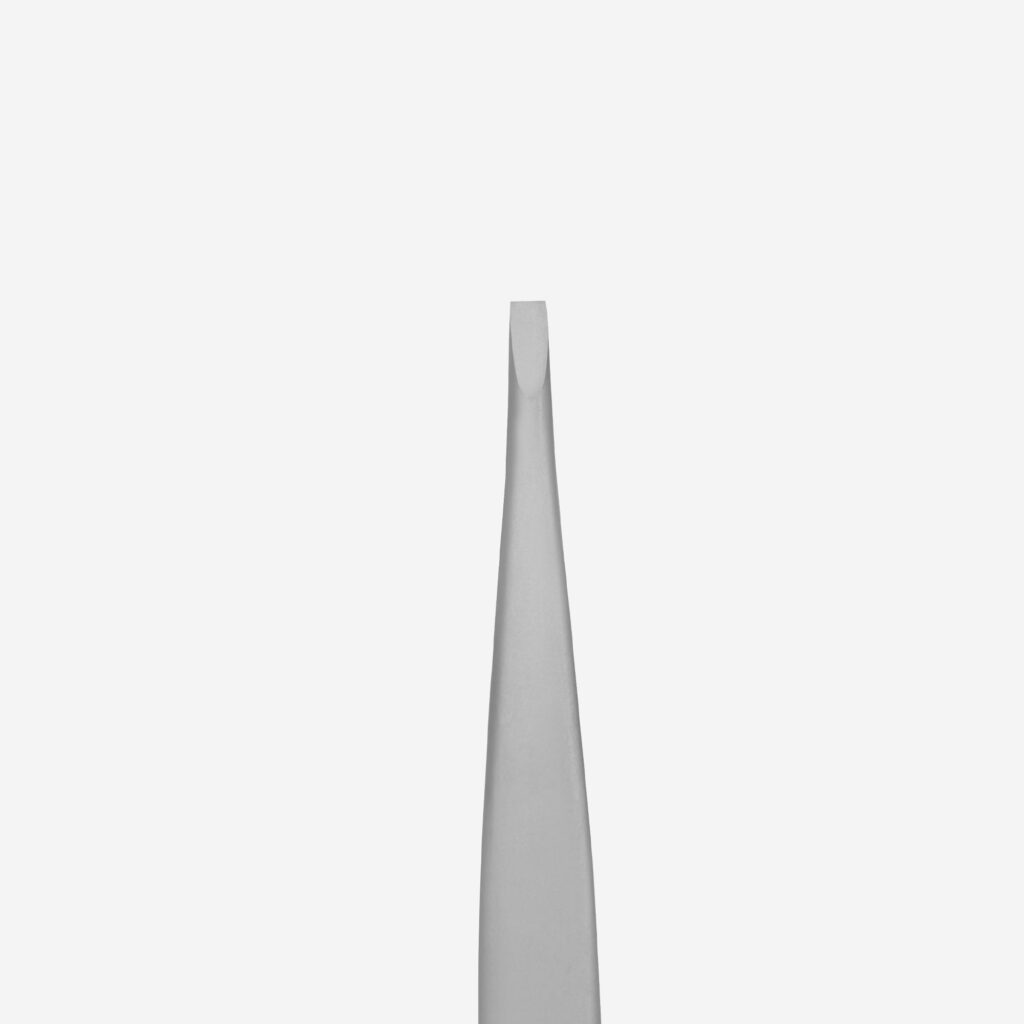 Close-up of Staleks STALEKS PRO Eyebrow Tweezers Beauty & Care 10 Type 2, made of stainless steel and positioned vertically with tips facing up against a plain white background.