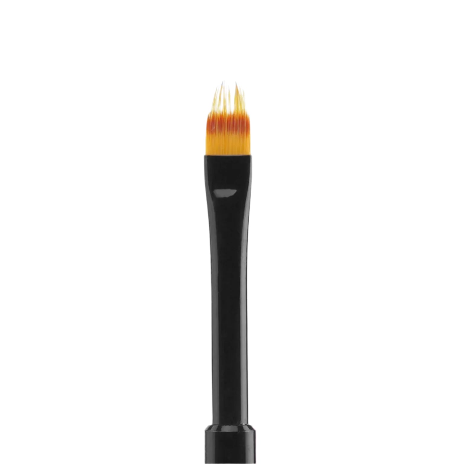 A close-up of the Staleks STALEKS PRO Brush For Gradient EXPERT (7 mm width, 11 mm length), featuring yellow-orange synthetic bristles and a glossy black handle, ideal for precise application, shown against a plain white background.