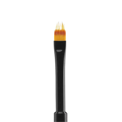 A close-up of the Staleks STALEKS PRO Brush For Gradient EXPERT (7 mm width, 11 mm length), featuring yellow-orange synthetic bristles and a glossy black handle, ideal for precise application, shown against a plain white background.